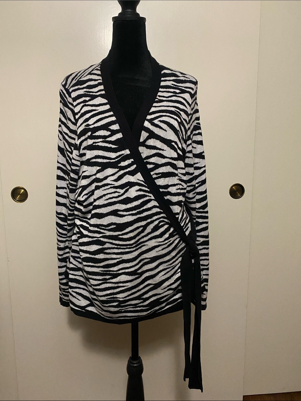 Lane Bryant Black & White Zebra Wrap Sweater